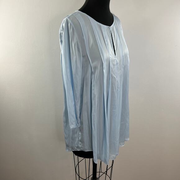 CALYPSO St. Barth Light Blue Long Sleeve Round Neck Keyhole Satin Blouse S Small - Picture 2 of 6
